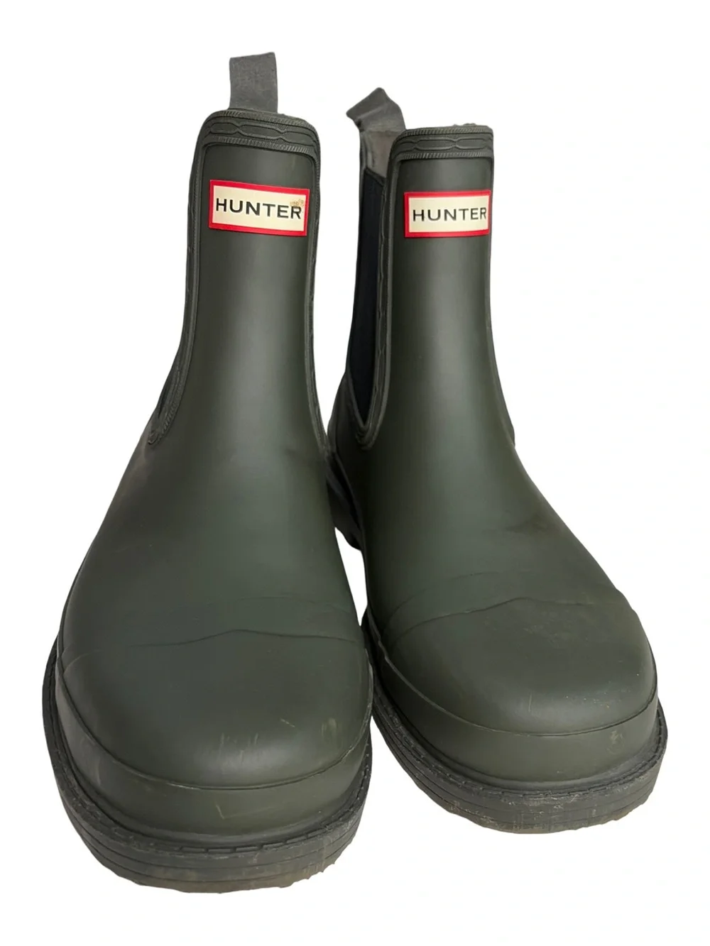 Hunter Olive Chelsea Short Rain Boots with Black Elastic